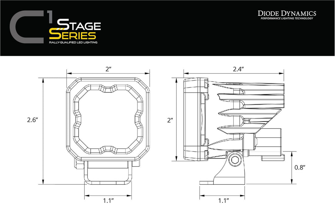 Stage Series C1 Yellow SAE Fog Standard LED Pod (pair)